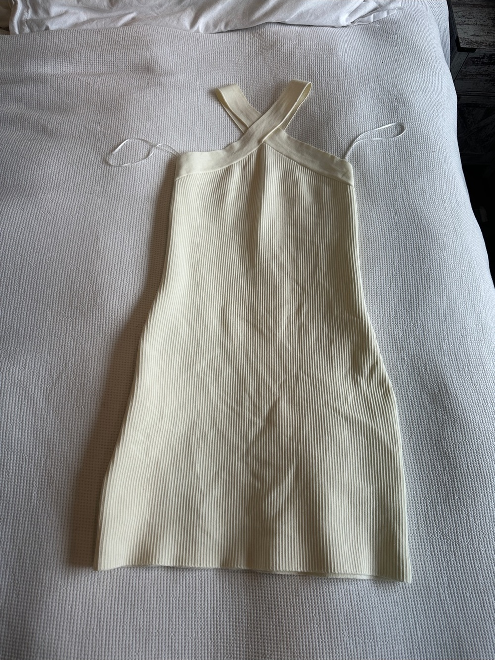 Ribbed Cross-Strap Mini Dress in cream